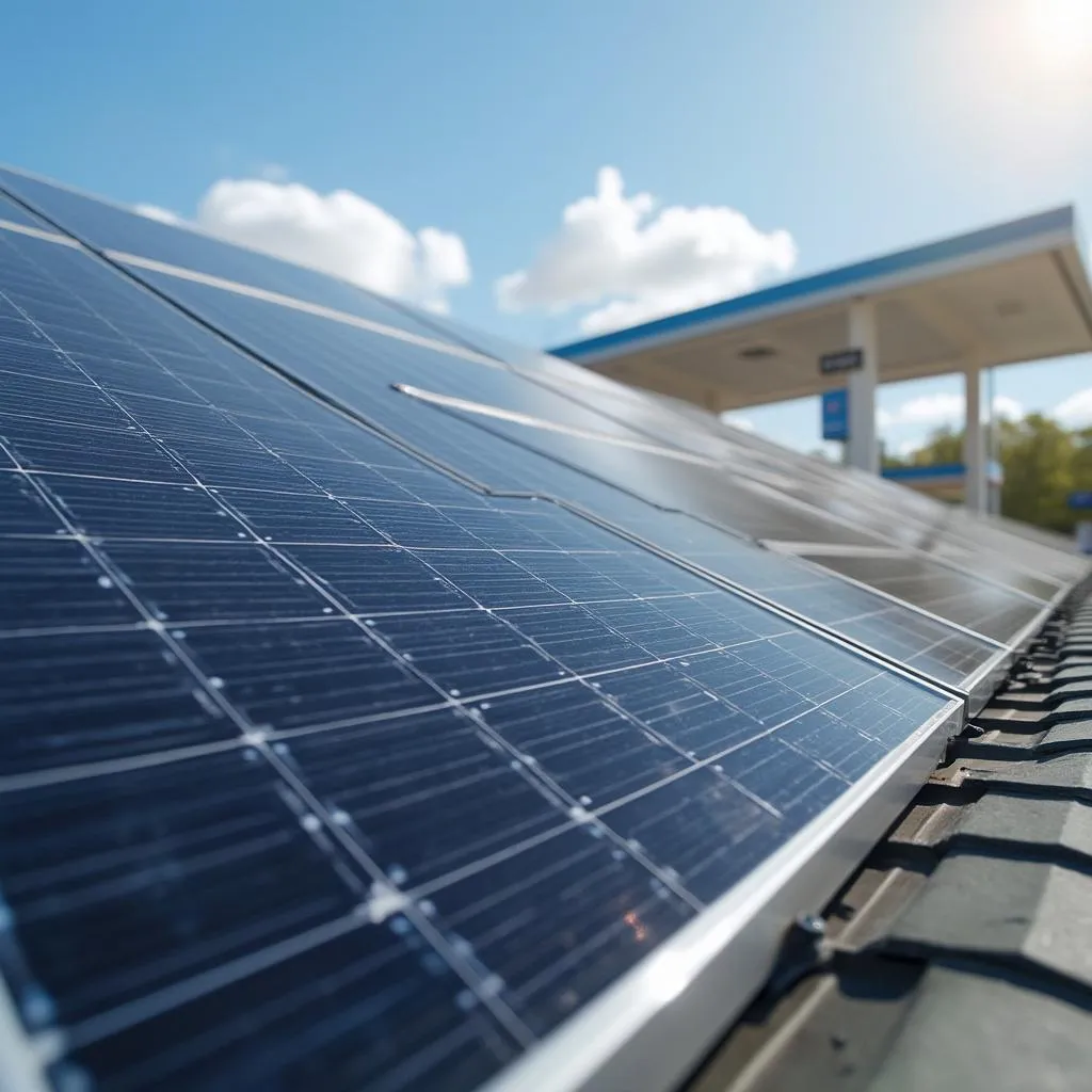 Detalle de panel solar en el techo de una estación ecológica